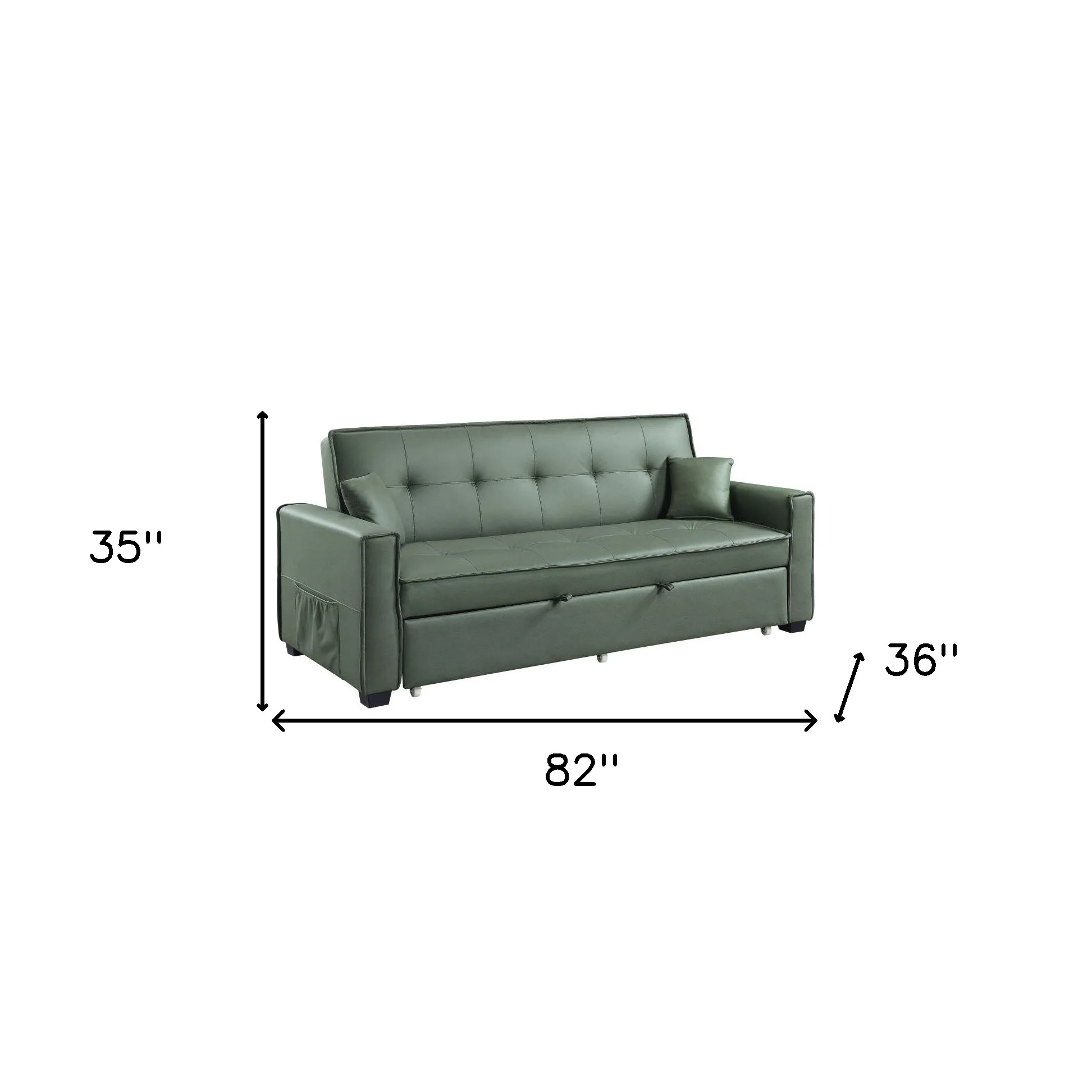 82" Green Velvet And Black Sleeper Sofa With Two Toss Pillows By Homeroots - Image 5