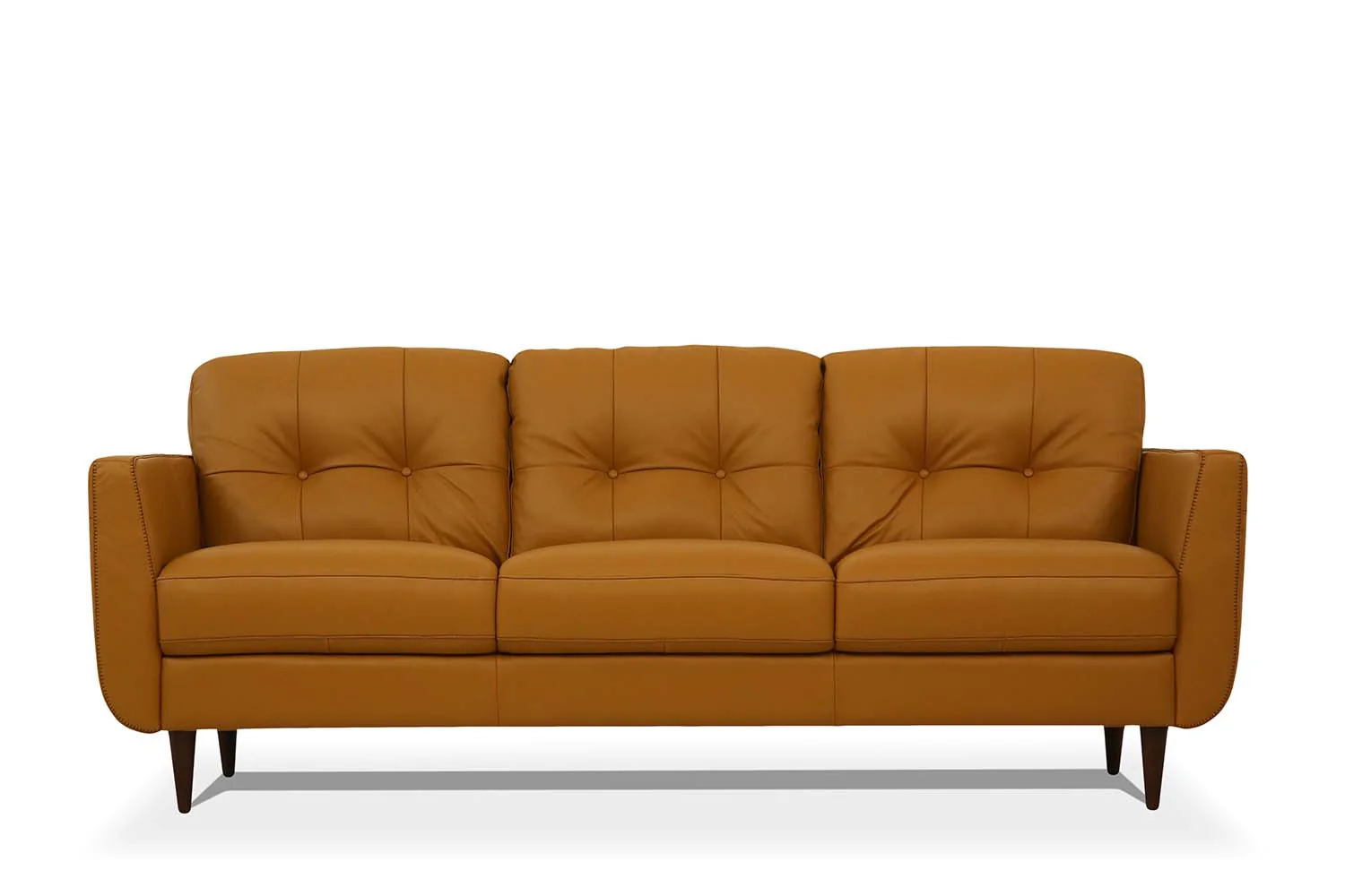 83" Camel Leather And Black Sofa By Homeroots - Image 2