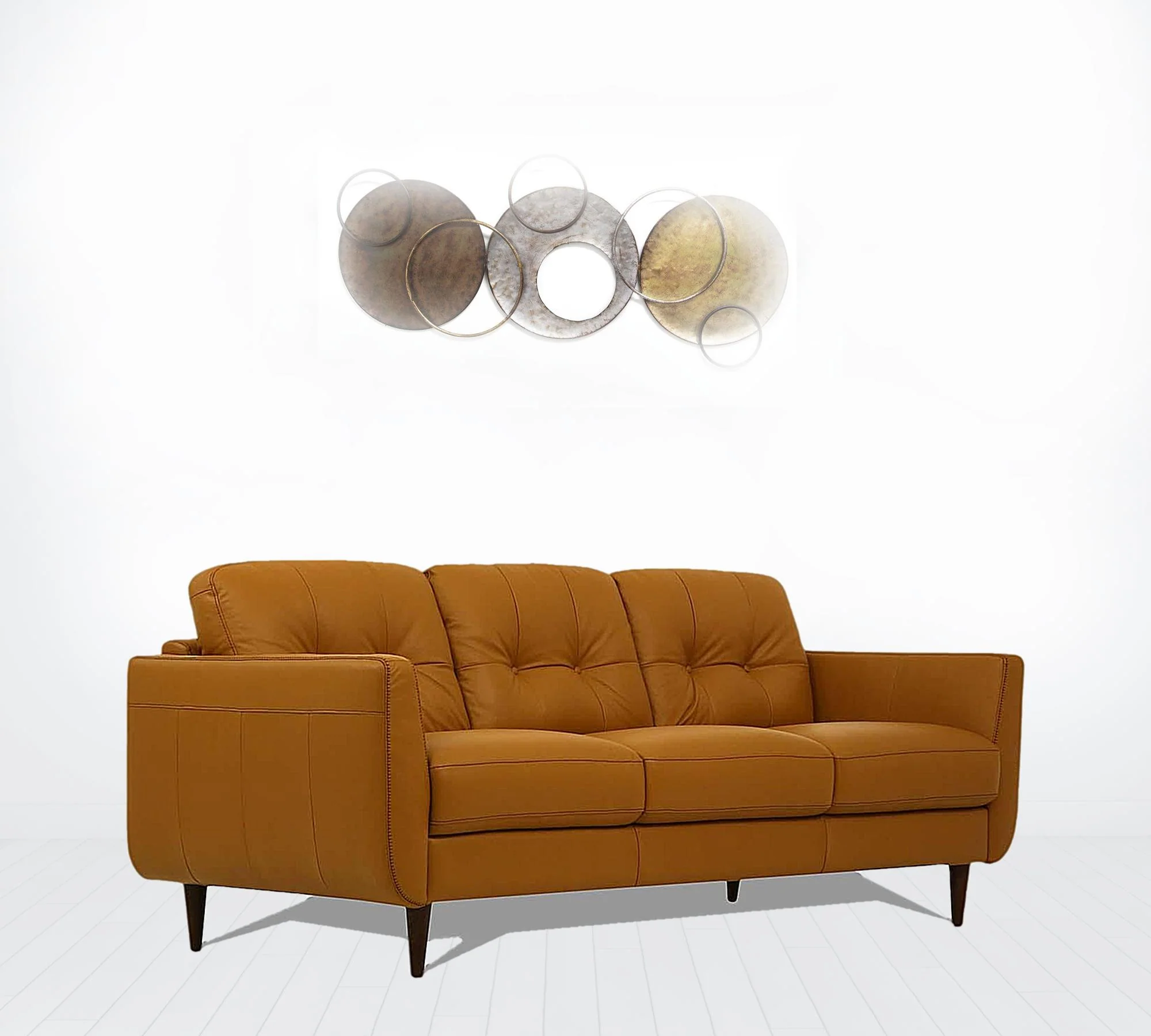 83" Camel Leather And Black Sofa By Homeroots - Image 4