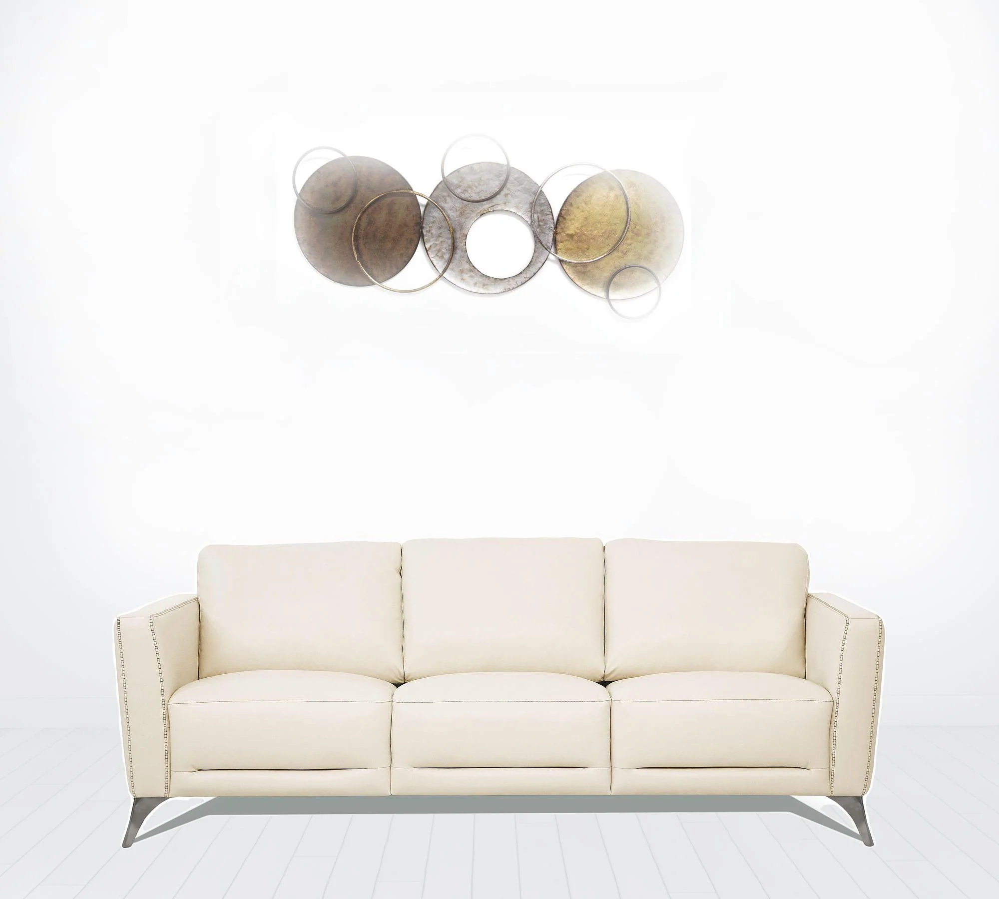 83" Cream Leather And Black Sofa By Homeroots - Image 2