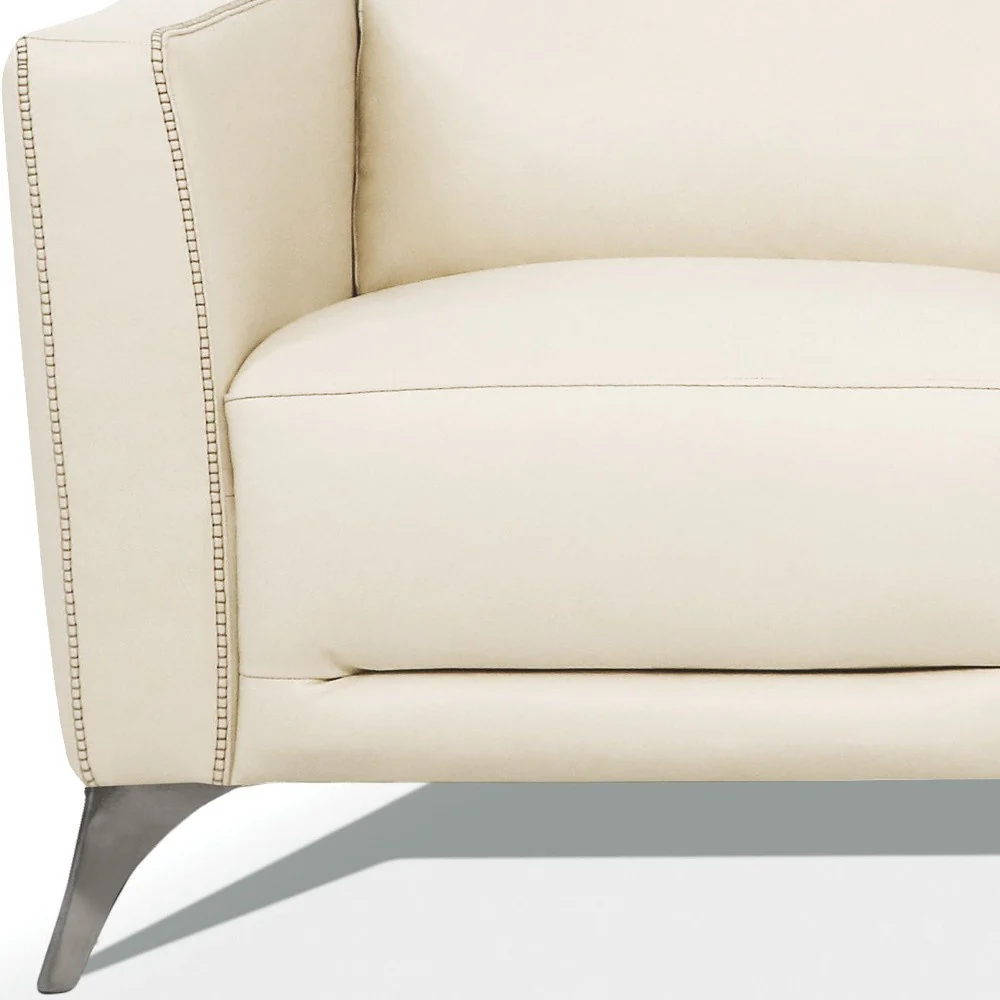 83" Cream Leather And Black Sofa By Homeroots - Image 4