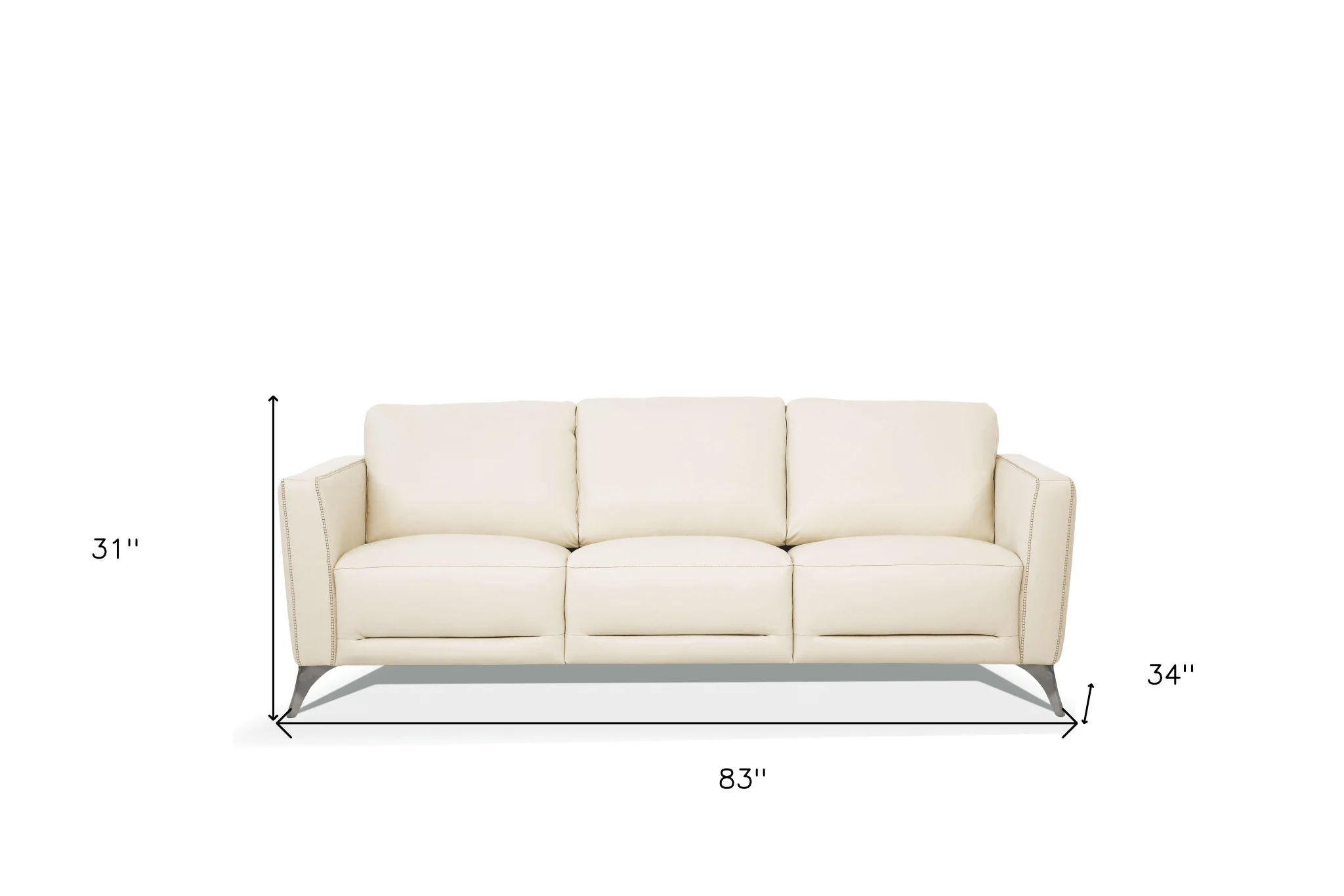 83" Cream Leather And Black Sofa By Homeroots - Image 5