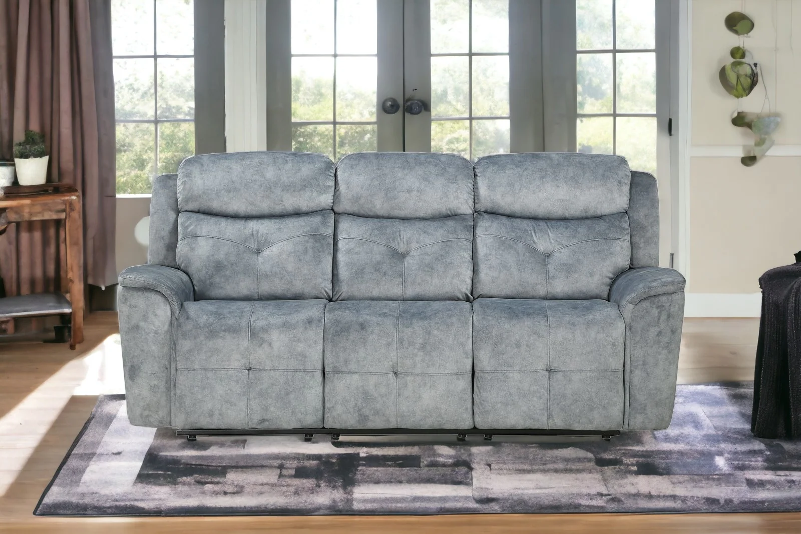 83" Gray Velvet And Black Sofa By Homeroots - Image 5