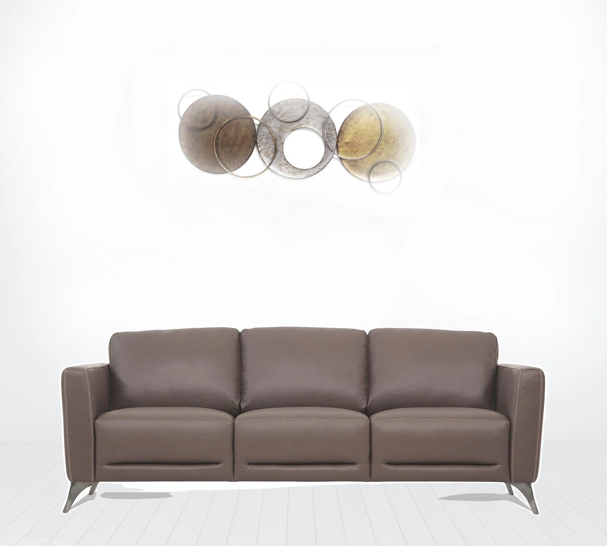 83" Taupe Leather And Black Sofa By Homeroots - Image 2