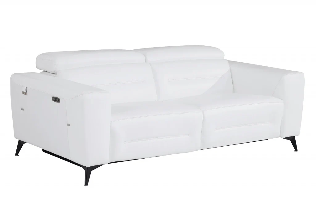 83" White Italian Leather Reclining Sofa By Homeroots - Image 2