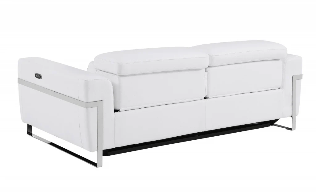 83" White Italian Leather with Chrome Accents Reclining Sofa By Homeroots - Image 3