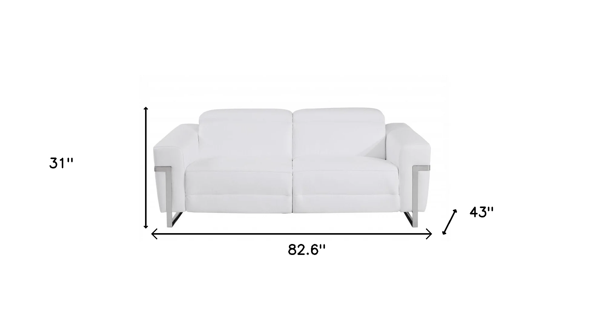 83" White Italian Leather with Chrome Accents Reclining Sofa By Homeroots - Image 6
