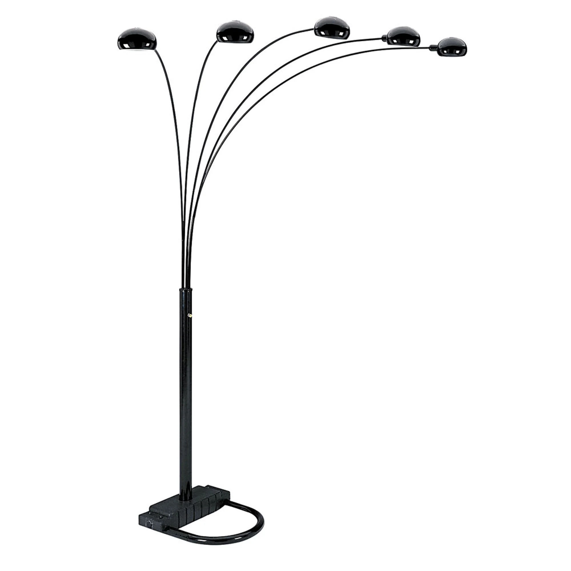 84" Black Five Light Arc Floor Lamp With Black Dome Shade By Homeroots - Image 2