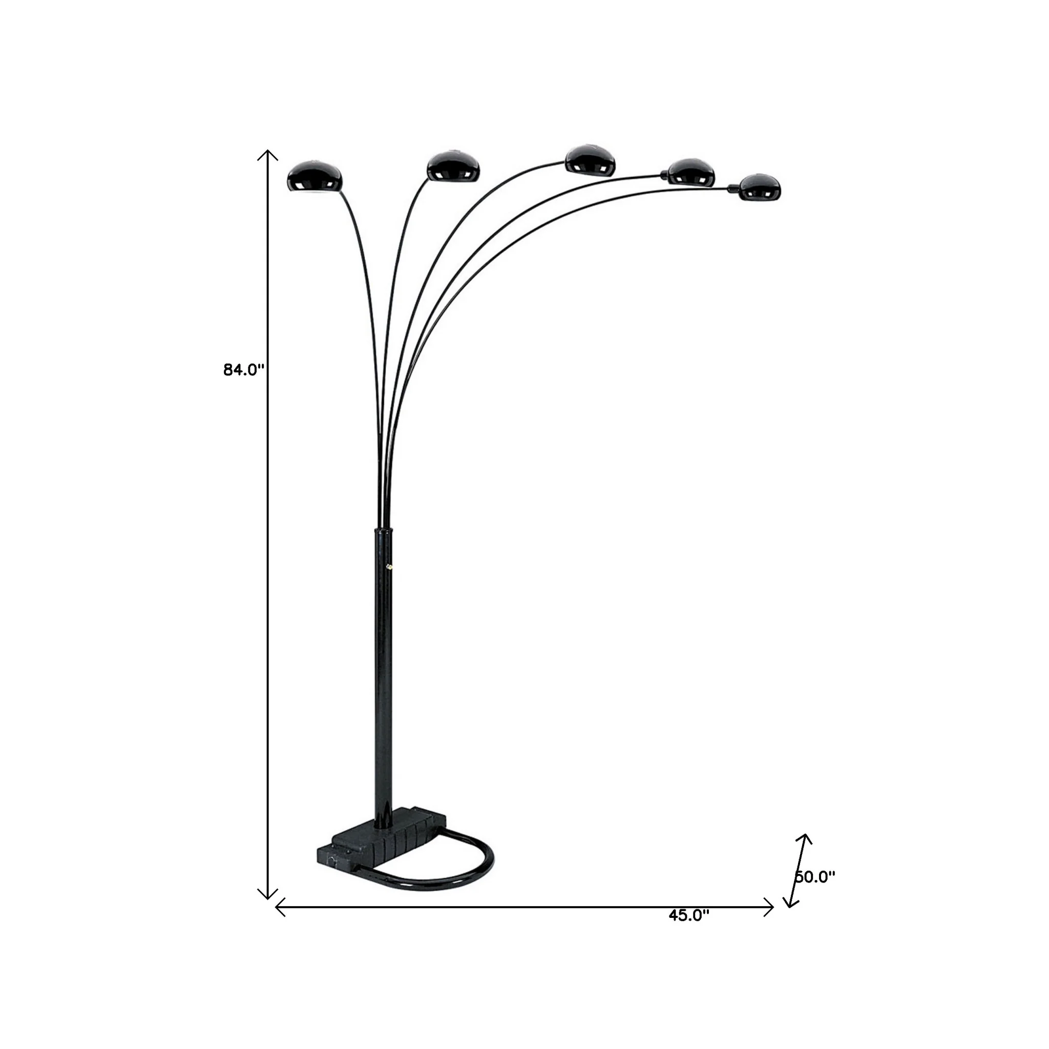 84" Black Five Light Arc Floor Lamp With Black Dome Shade By Homeroots - Image 3