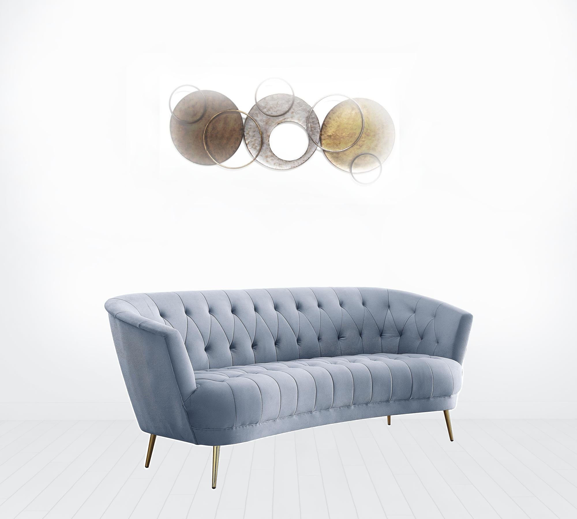 84" Light Gray Velvet And Gold Sofa By Homeroots - Image 5