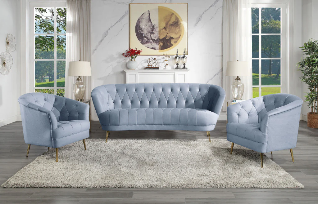 84" Light Gray Velvet And Gold Sofa By Homeroots - Image 6