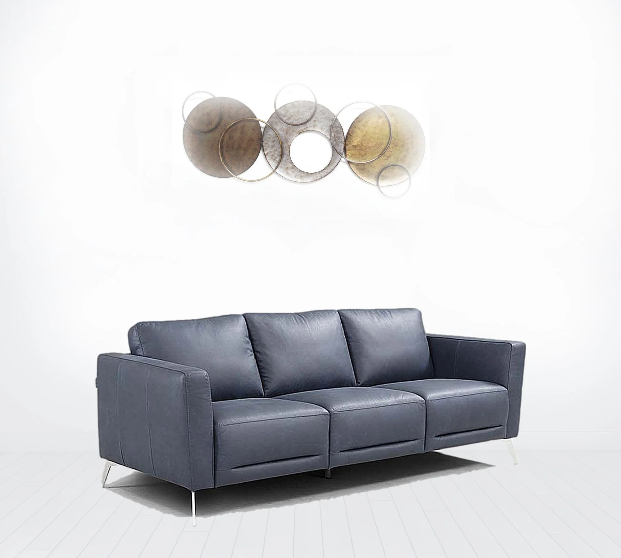 85" Blue Leather And Black Sofa By Homeroots - Image 4