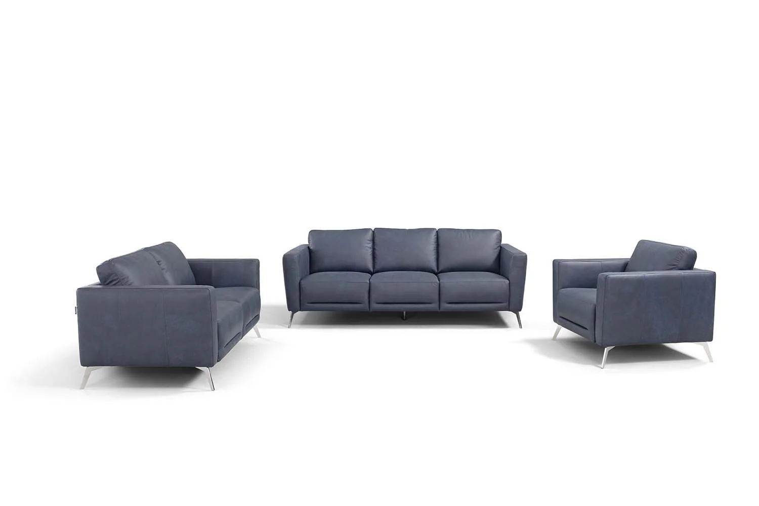 85" Blue Leather And Black Sofa By Homeroots - Image 6