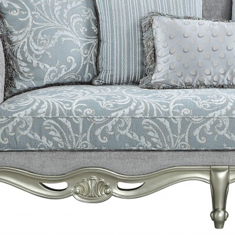 85" Light Gray Linen And Champagne Sofa With Five Toss Pillows By Homeroots - Image 3