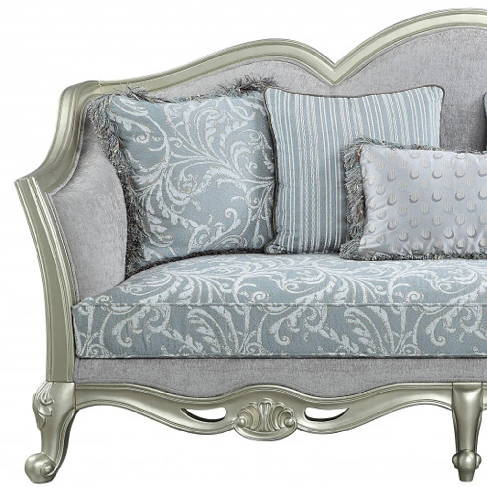 85" Light Gray Linen And Champagne Sofa With Five Toss Pillows By Homeroots - Image 4