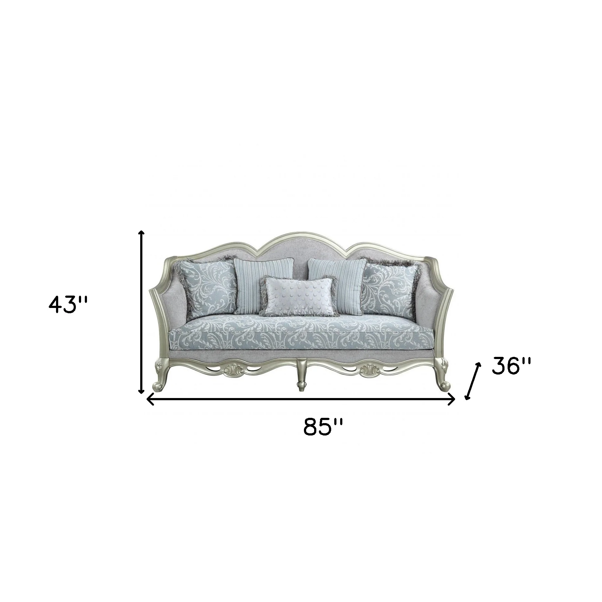 85" Light Gray Linen And Champagne Sofa With Five Toss Pillows By Homeroots - Image 5