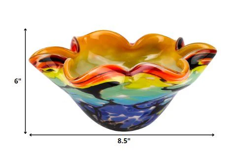 85 Mouth Blown Art Glass Wavy Inch Centerpiece Or Candy Bowl By Homeroots - Image 2
