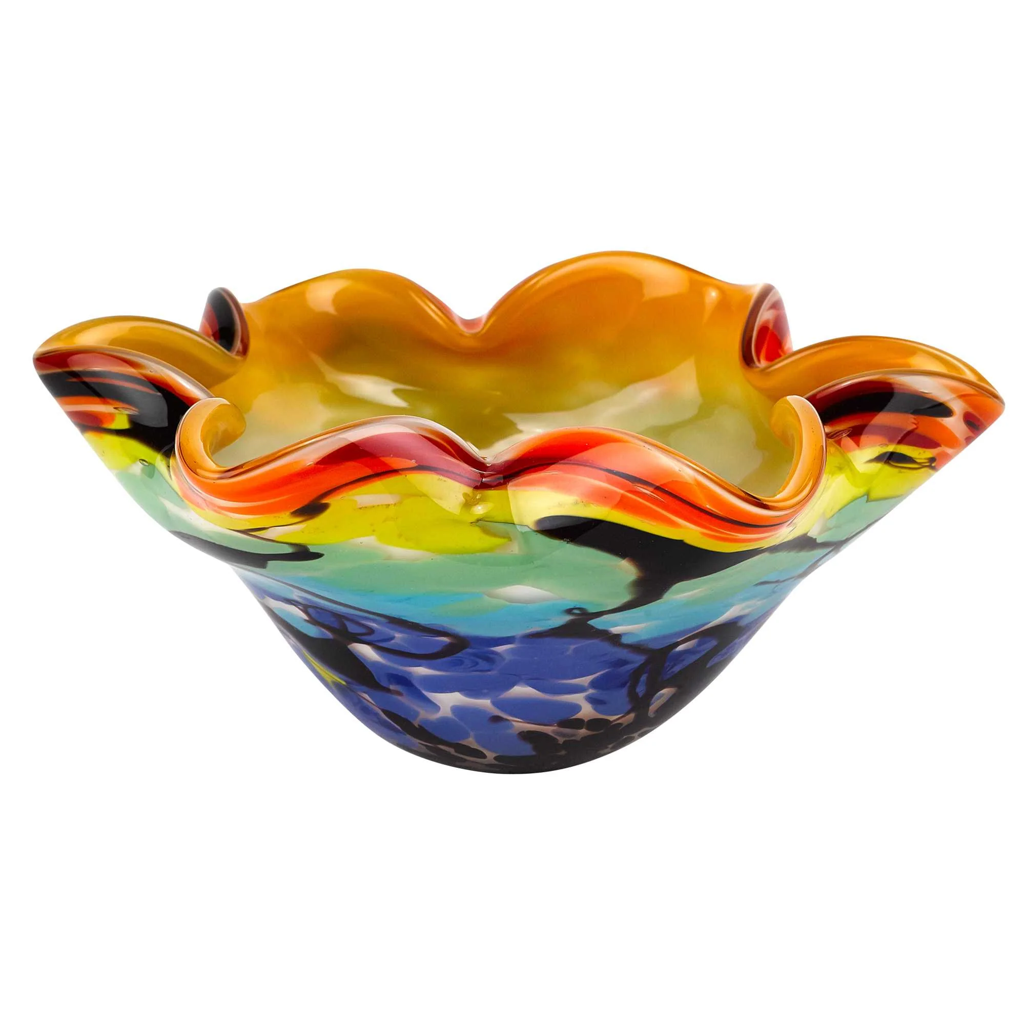 85 Mouth Blown Art Glass Wavy Inch Centerpiece Or Candy Bowl By Homeroots - Image 3