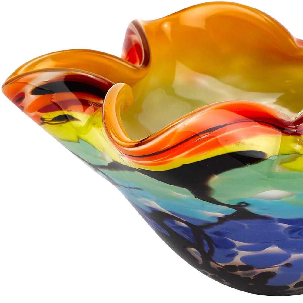 85 Mouth Blown Art Glass Wavy Inch Centerpiece Or Candy Bowl By Homeroots - Image 4