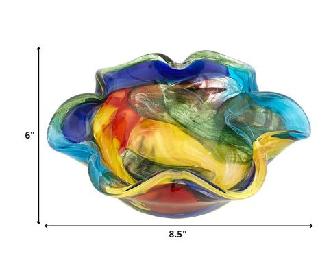 85 Multicolor Art Glass Floppy Centerpiece Bowl By Homeroots - Image 2