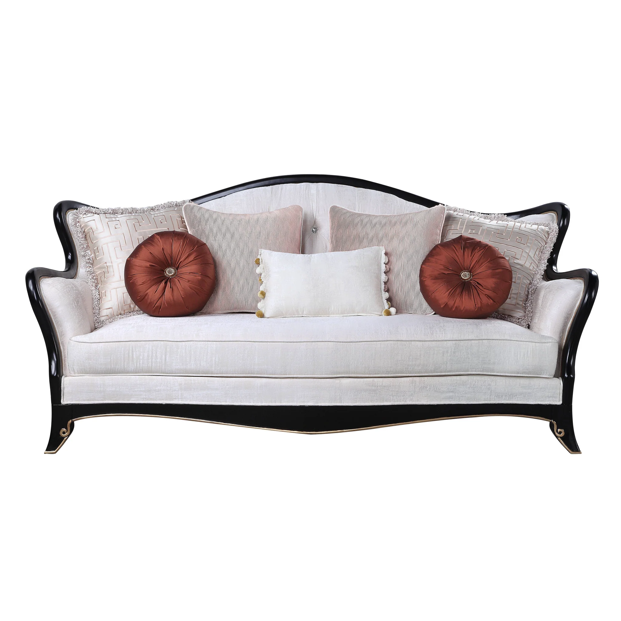 86" Beige And Black Sofa With Seven Toss Pillows By Homeroots - Image 2