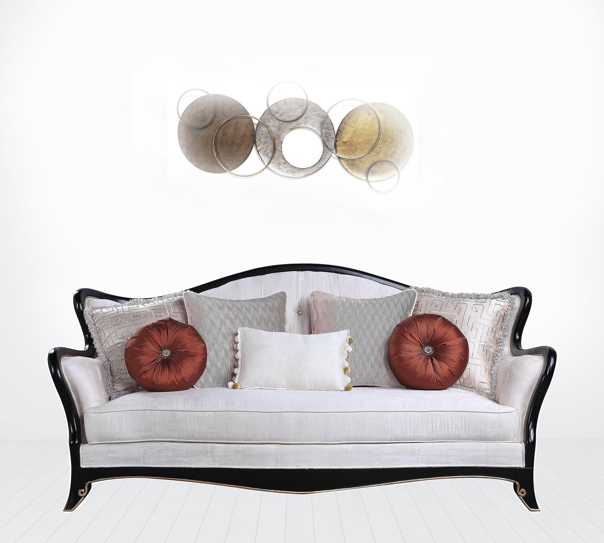 86" Beige And Black Sofa With Seven Toss Pillows By Homeroots - Image 3
