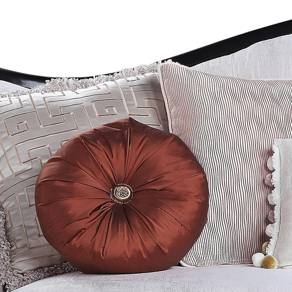 86" Beige And Black Sofa With Seven Toss Pillows By Homeroots - Image 5