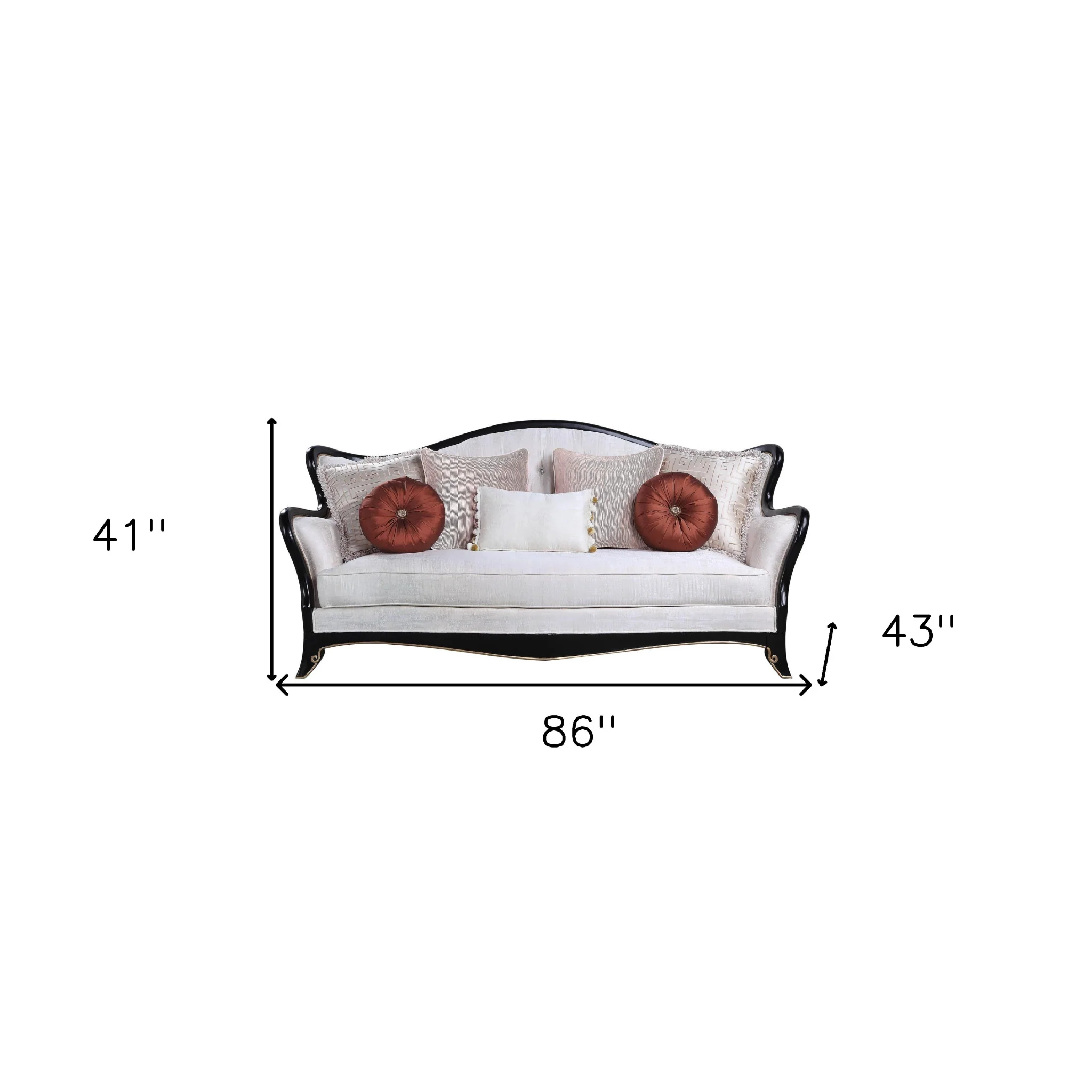 86" Beige And Black Sofa With Seven Toss Pillows By Homeroots - Image 6