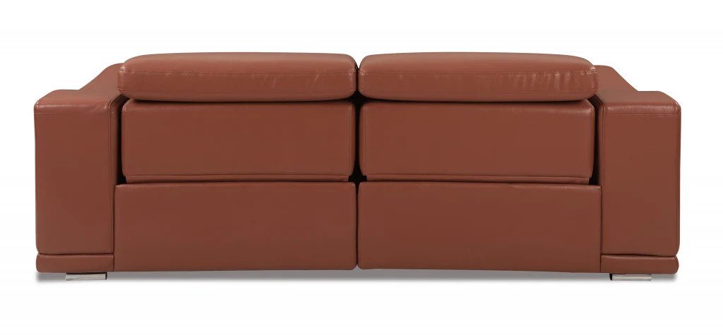 86" Camel Brown Genuine Leather Reclining Sofa By Homeroots - Image 3