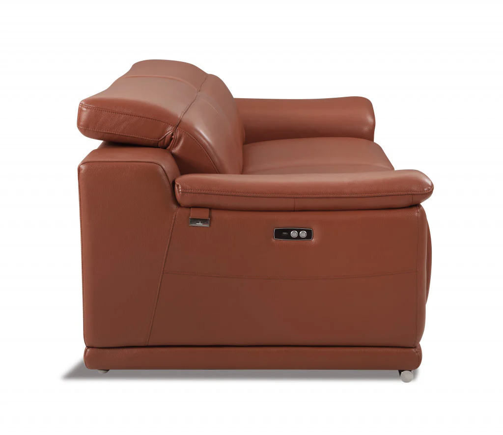86" Camel Brown Genuine Leather Reclining Sofa By Homeroots - Image 4