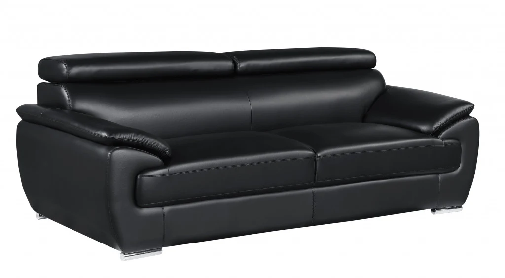 86" Captivating Black Leather Sofa By Homeroots - Image 2