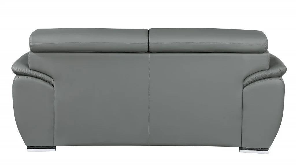 86" Captivating Grey Leather Sofa By Homeroots - Image 3