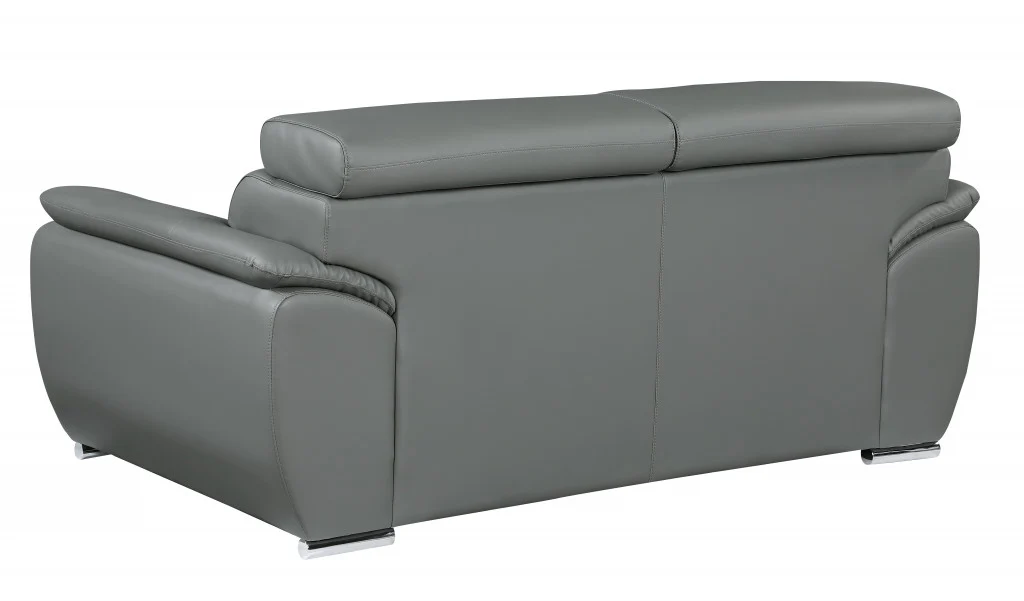 86" Captivating Grey Leather Sofa By Homeroots - Image 4