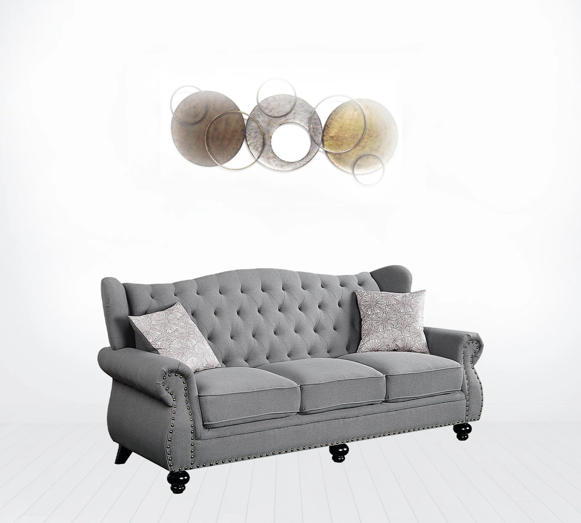 86" Gray And Black Sofa With Two Toss Pillows By Homeroots - Image 2