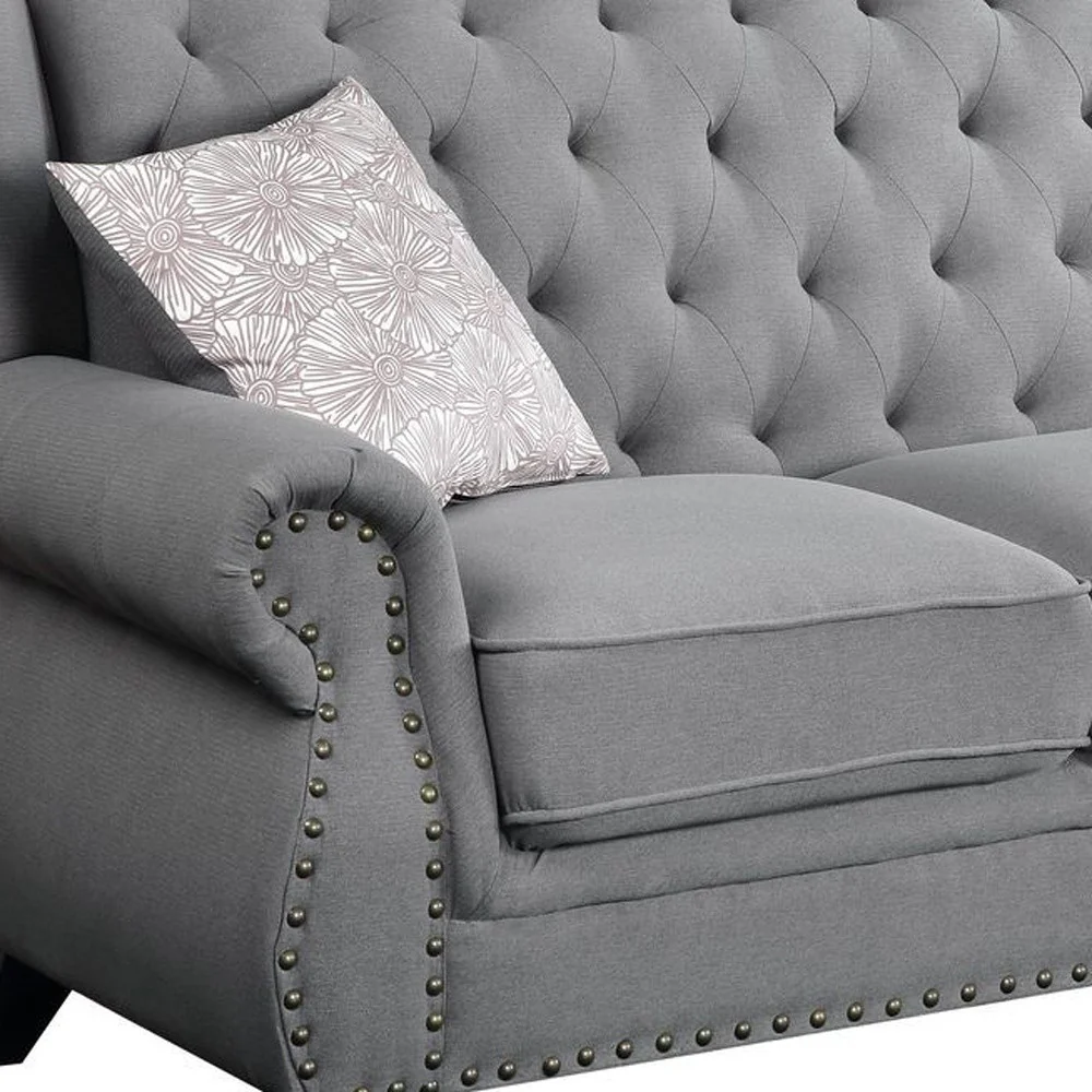 86" Gray And Black Sofa With Two Toss Pillows By Homeroots - Image 3