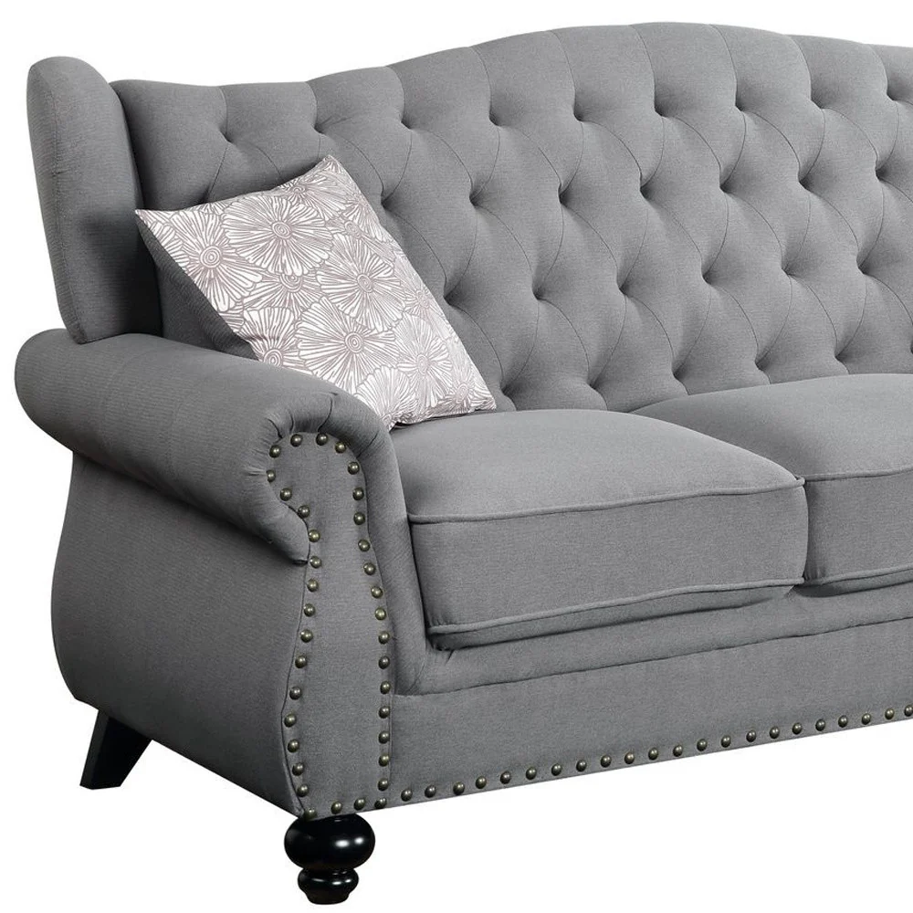 86" Gray And Black Sofa With Two Toss Pillows By Homeroots - Image 4