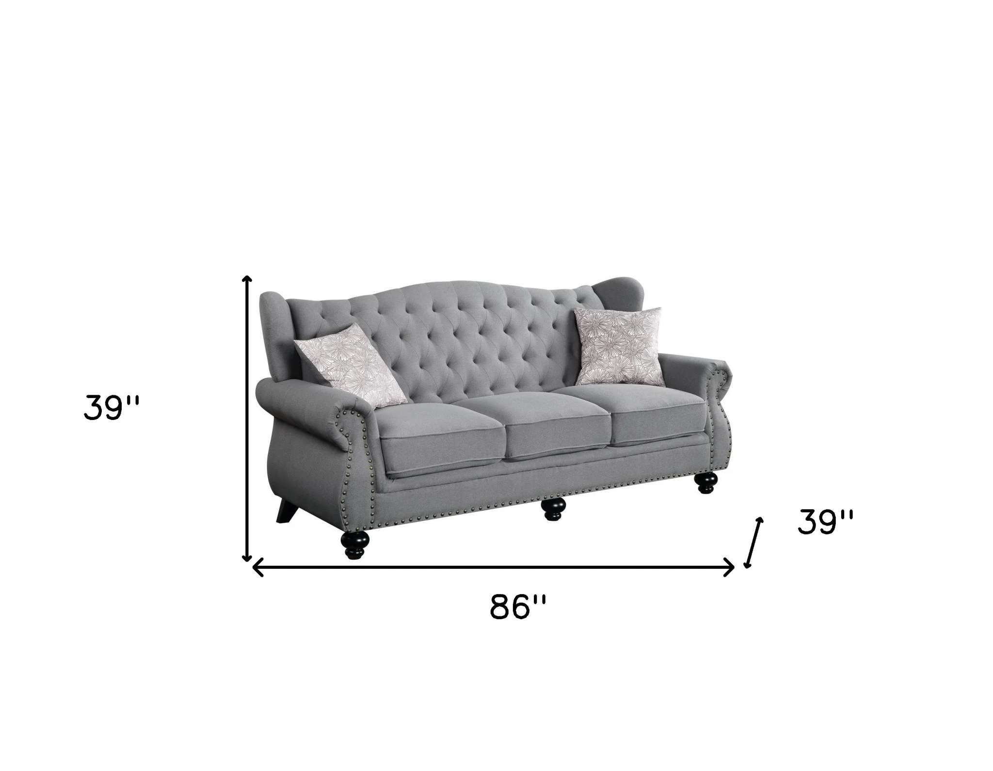 86" Gray And Black Sofa With Two Toss Pillows By Homeroots - Image 5