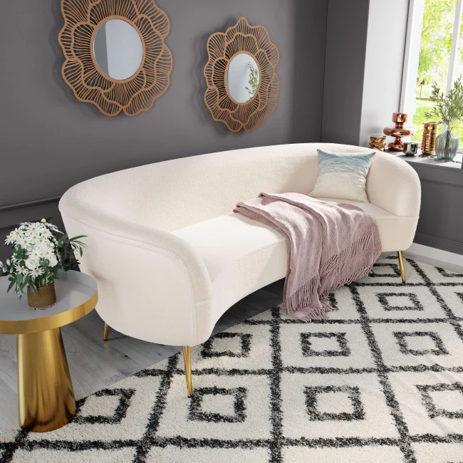 86" White Polyester Blend And Gold Sofa By Homeroots - Image 9