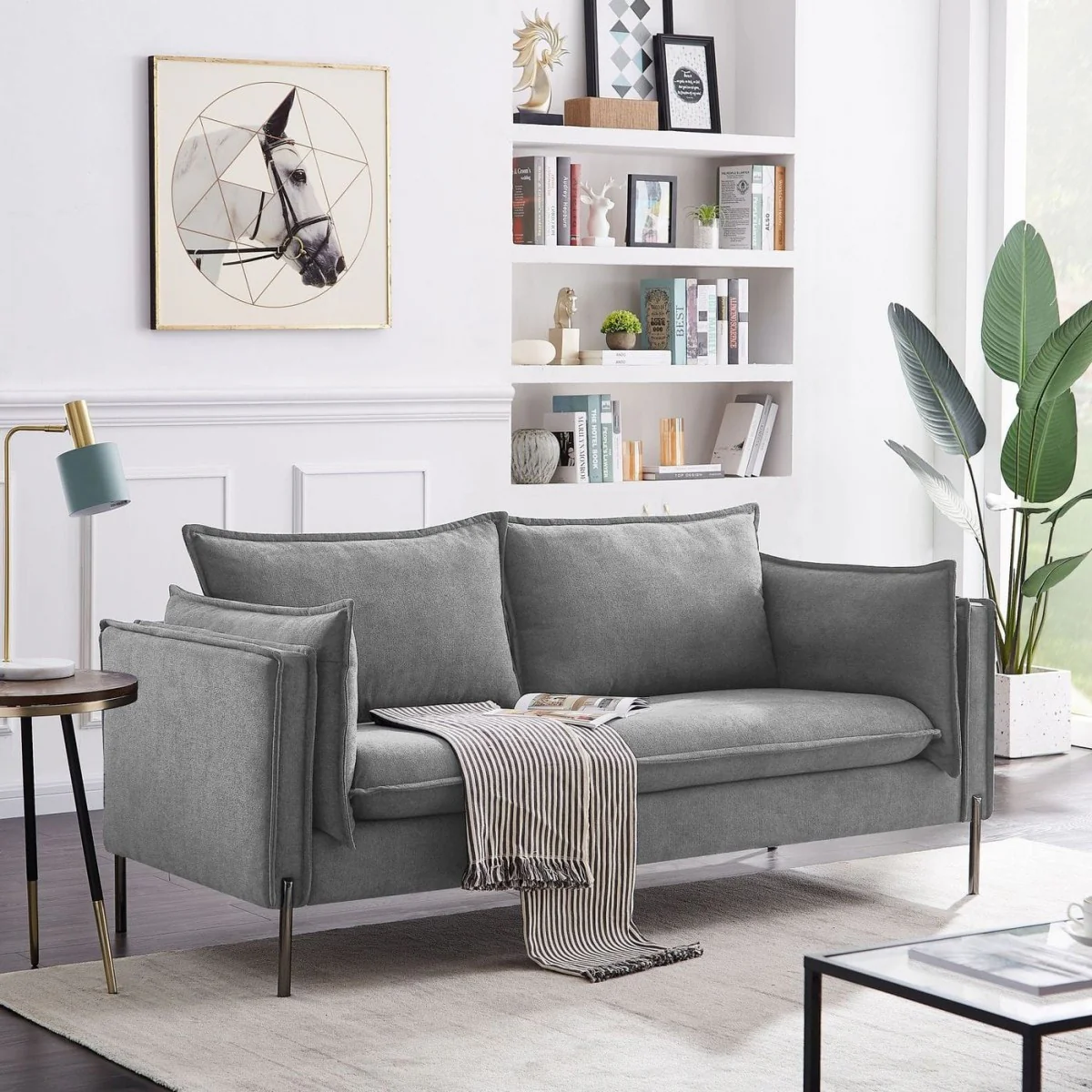 87" Grey Three Person Standard Metal Legs Sofa By Homeroots - Image 3