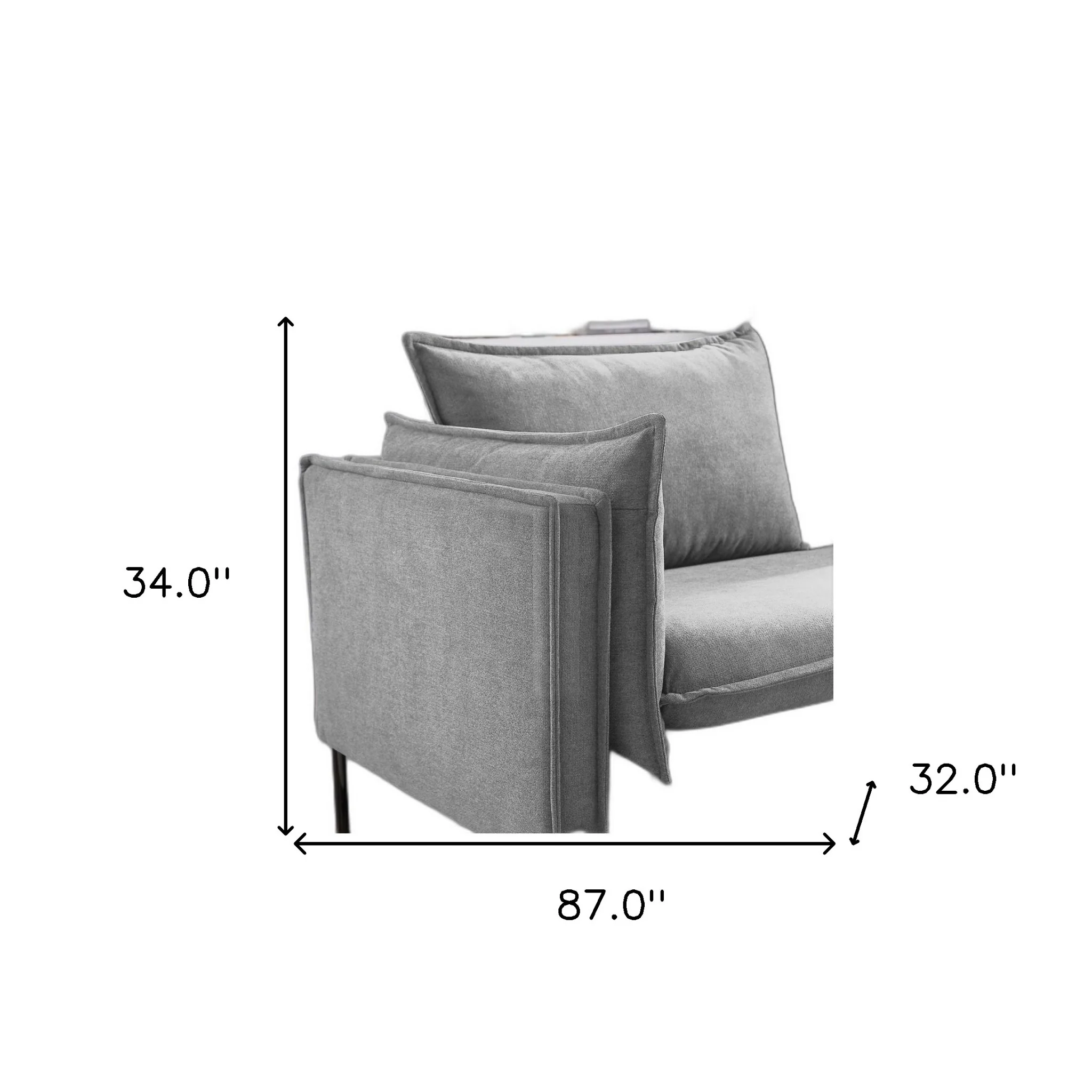 87" Grey Three Person Standard Metal Legs Sofa By Homeroots - Image 7