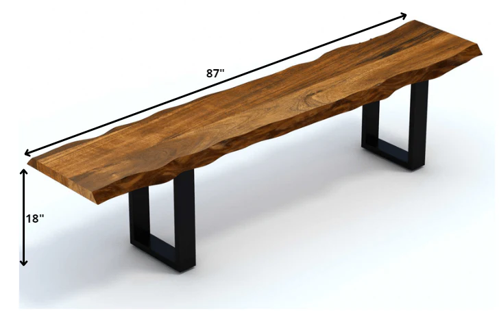 87" Live Edge Acacia Wood Bench With Black Metal Legs By Homeroots - Image 2