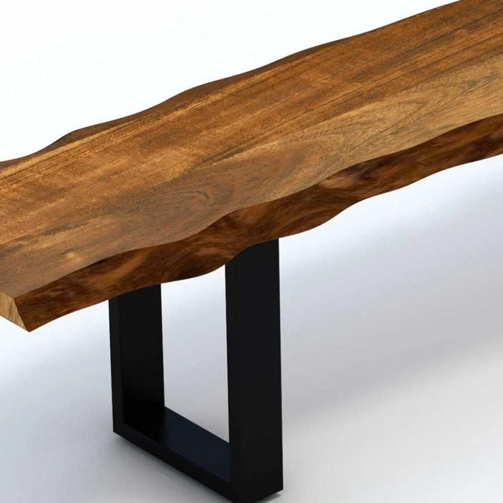 87" Live Edge Acacia Wood Bench With Black Metal Legs By Homeroots - Image 5