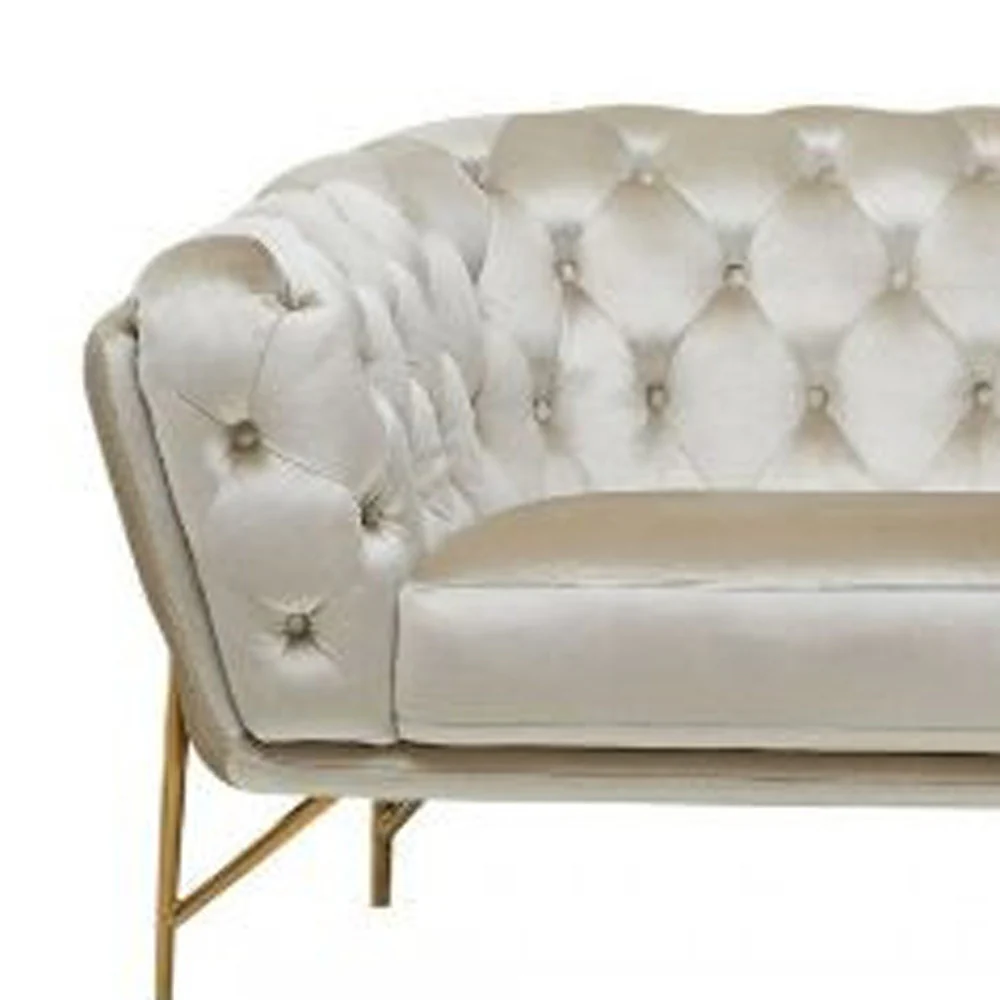 88" Beige Tufted Velvet and Gold Chesterfield Sofa By Homeroots - Image 4