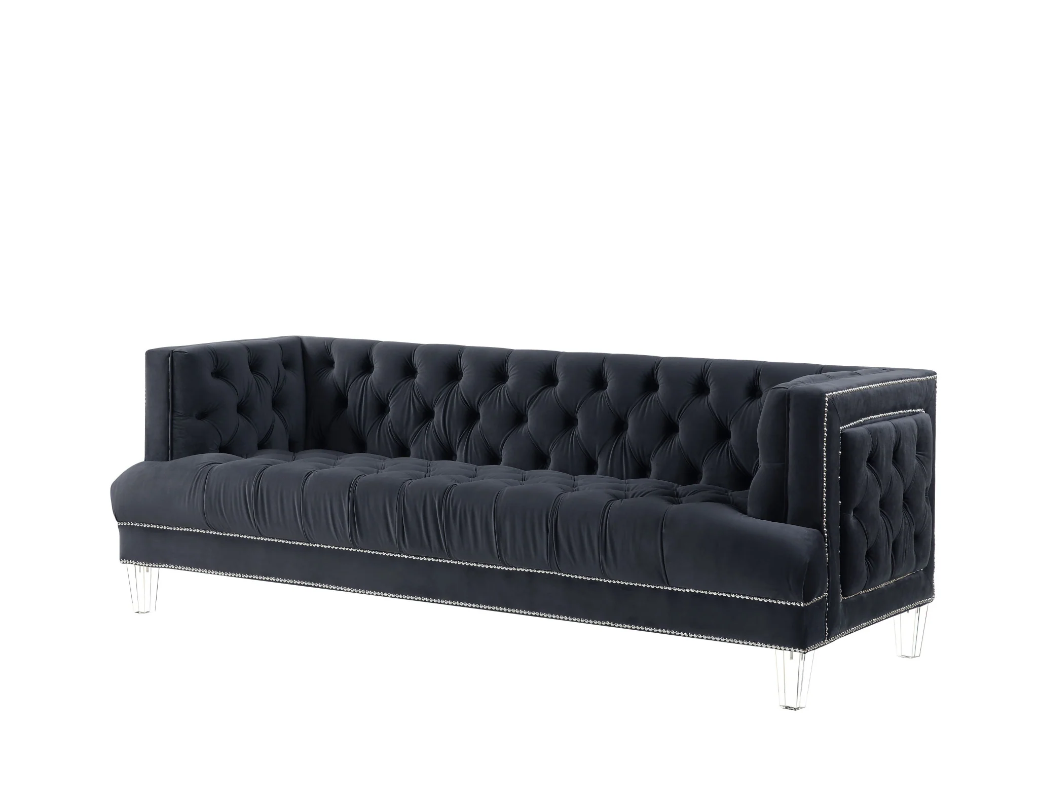 88" Charcoal Velvet And Black Sofa By Homeroots - Image 2