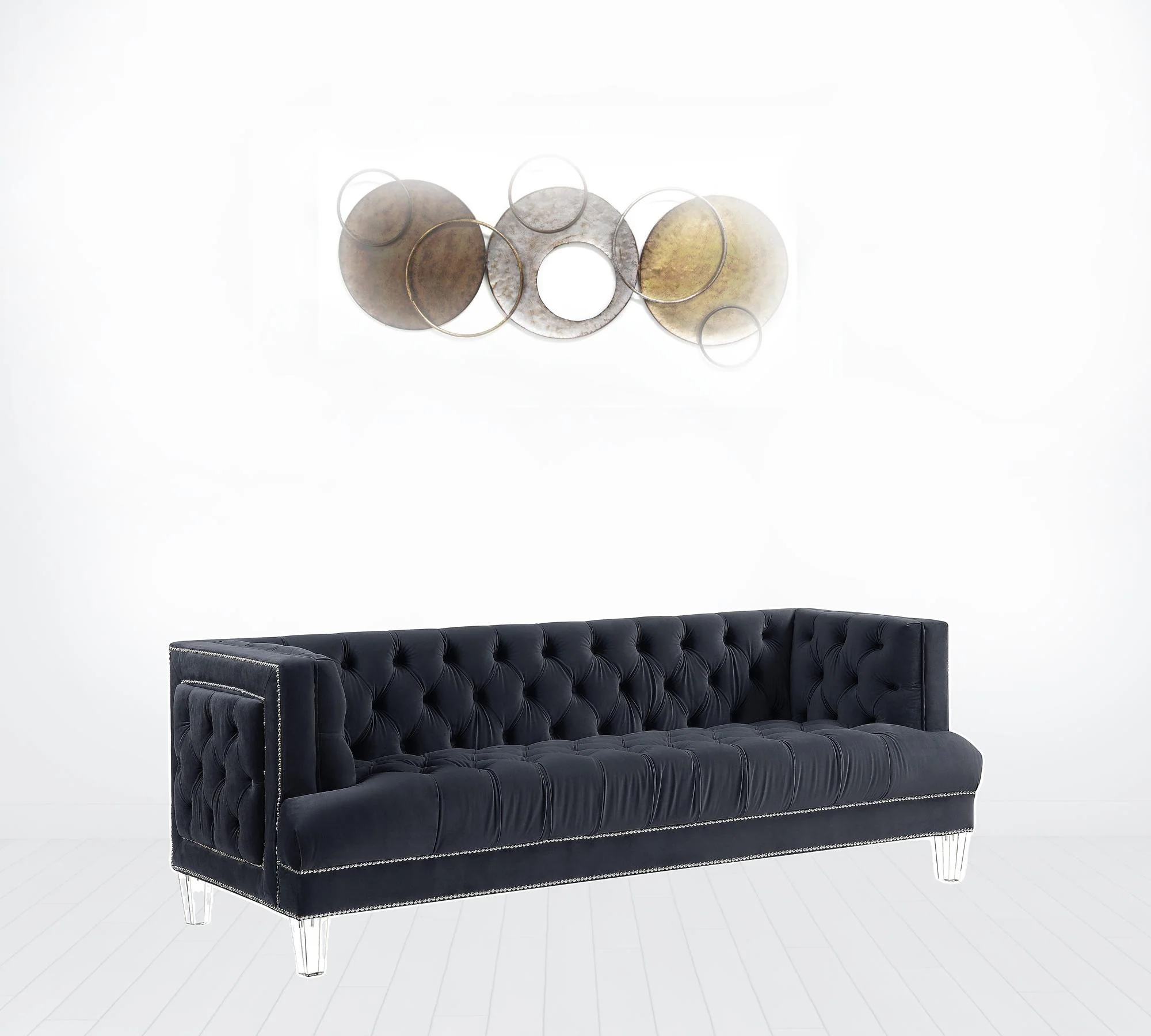 88" Charcoal Velvet And Black Sofa By Homeroots - Image 3