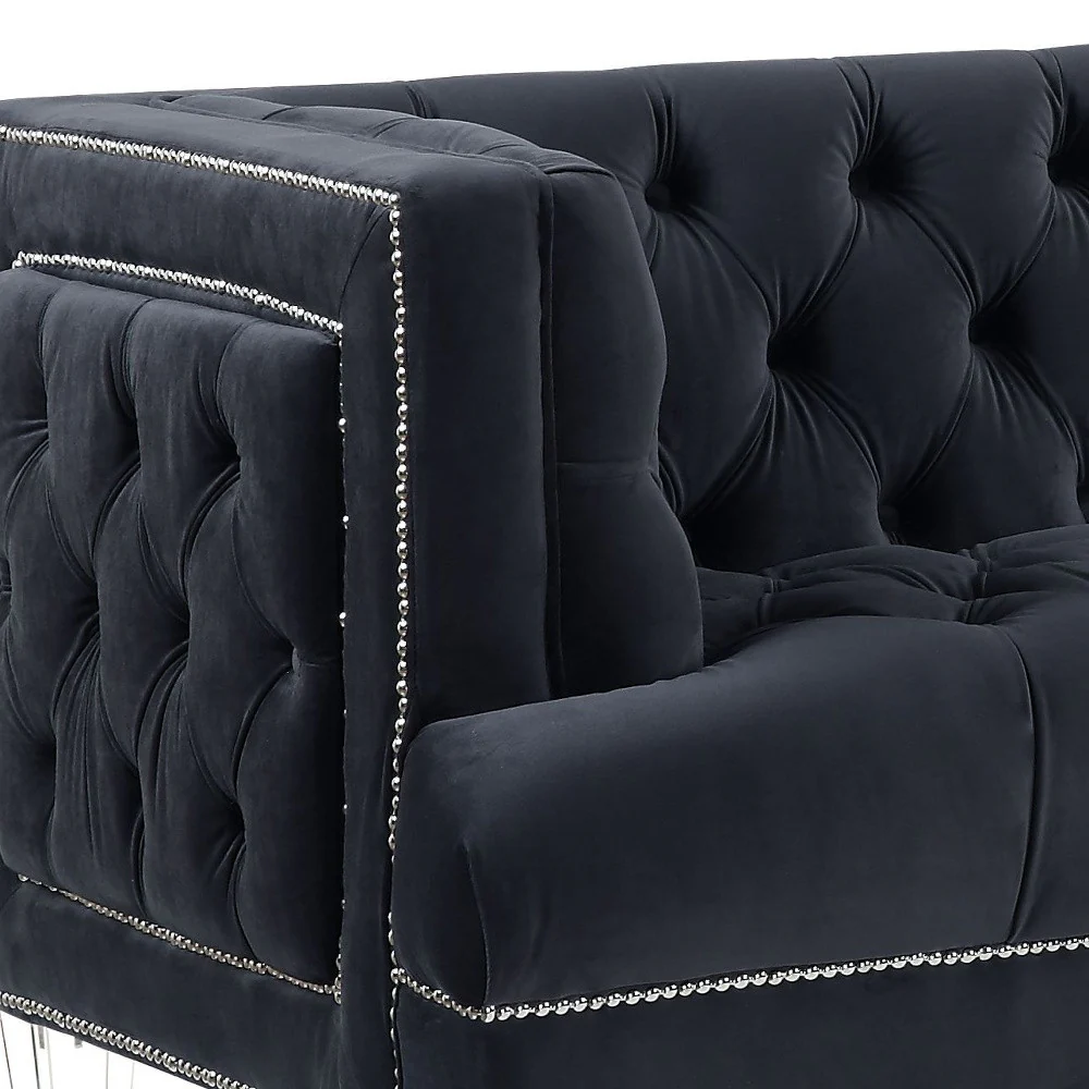 88" Charcoal Velvet And Black Sofa By Homeroots - Image 4