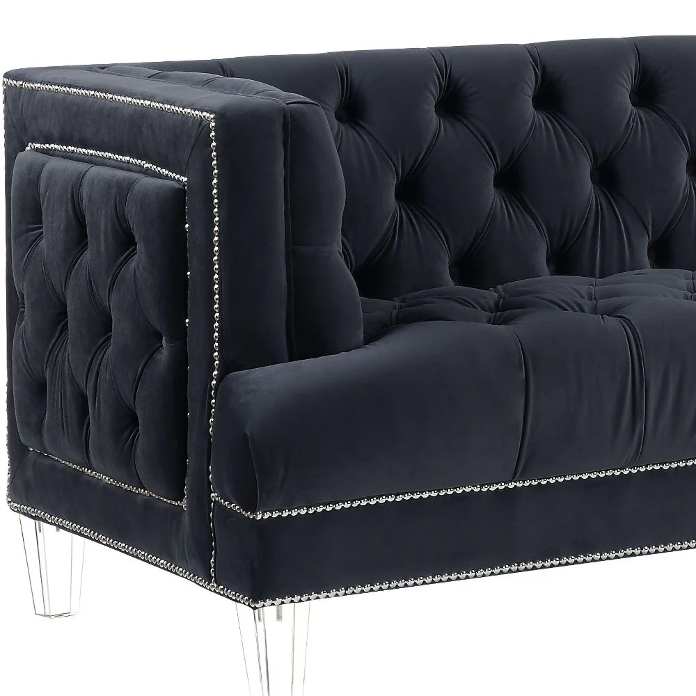 88" Charcoal Velvet And Black Sofa By Homeroots - Image 5