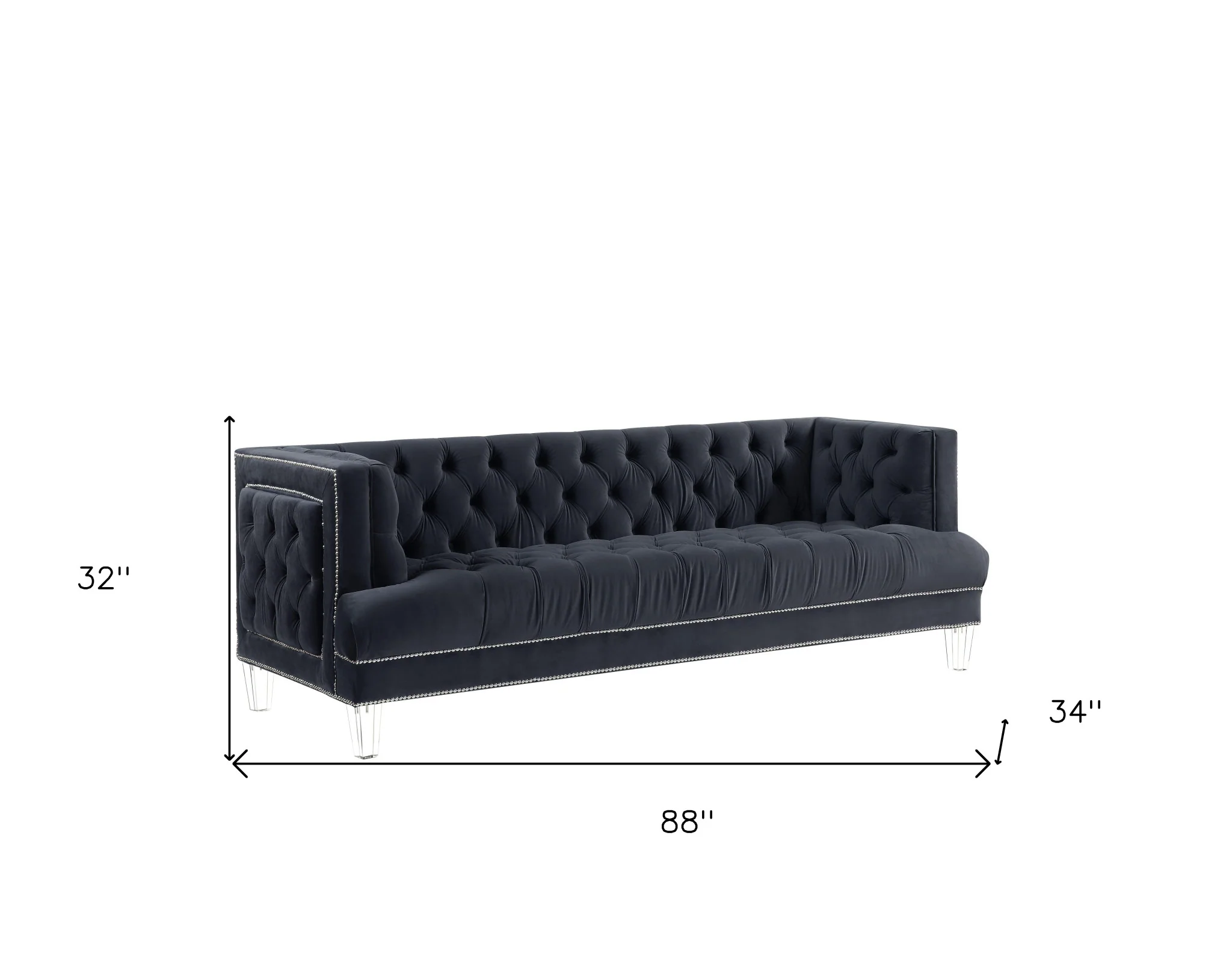 88" Charcoal Velvet And Black Sofa By Homeroots - Image 6