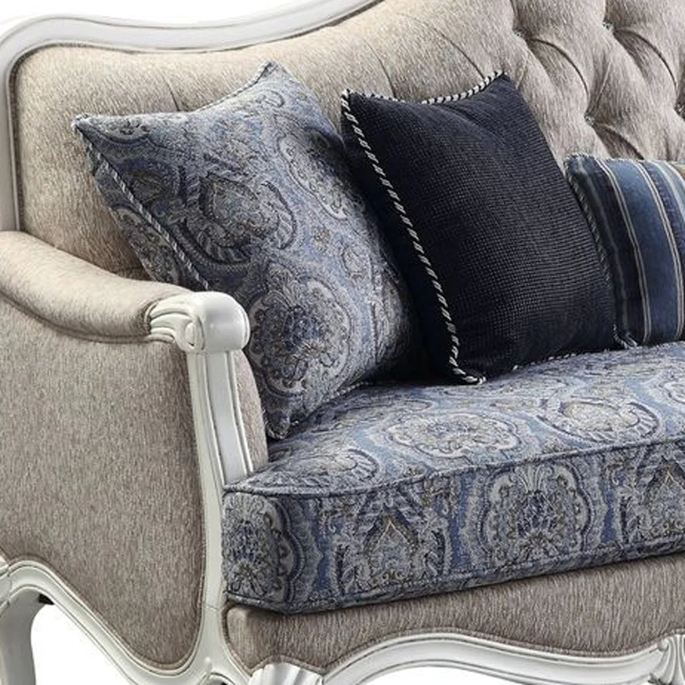 88" Fabric Linen And White Sofa With Five Toss Pillows By Homeroots - Image 4