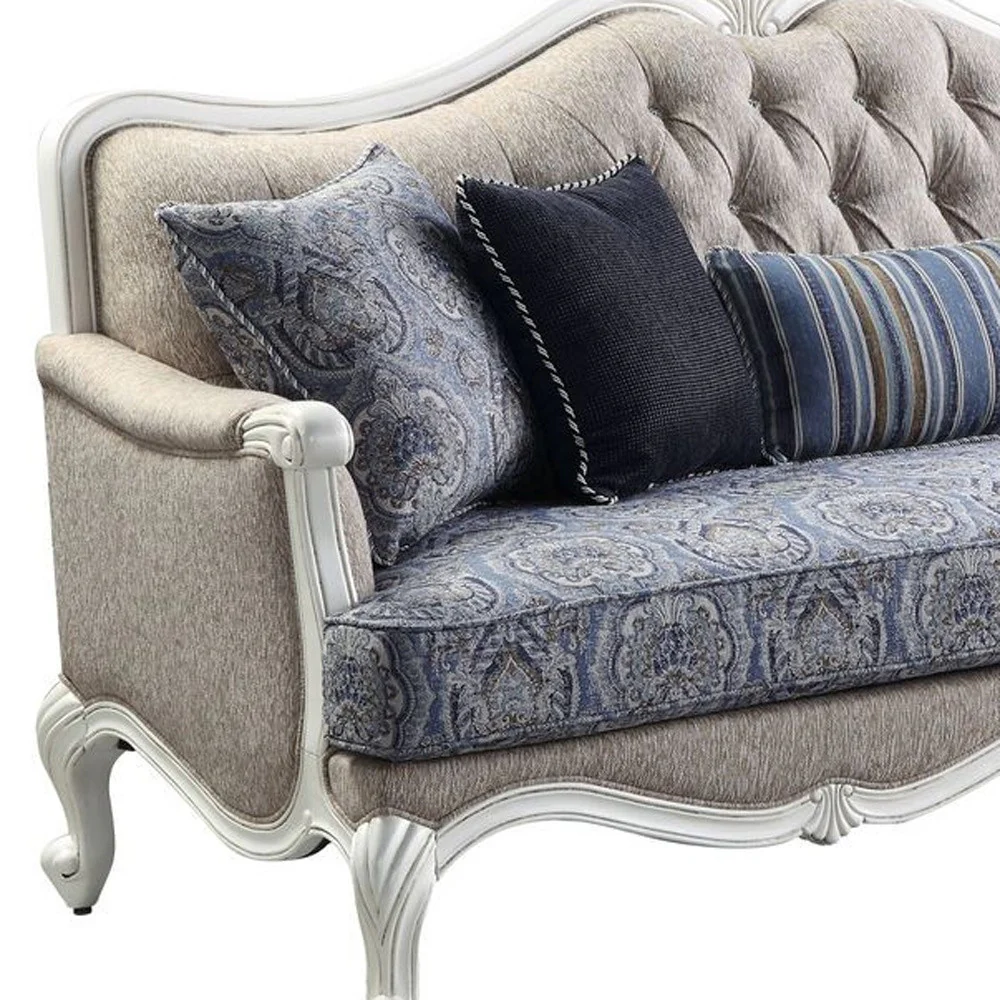 88" Fabric Linen And White Sofa With Five Toss Pillows By Homeroots - Image 5